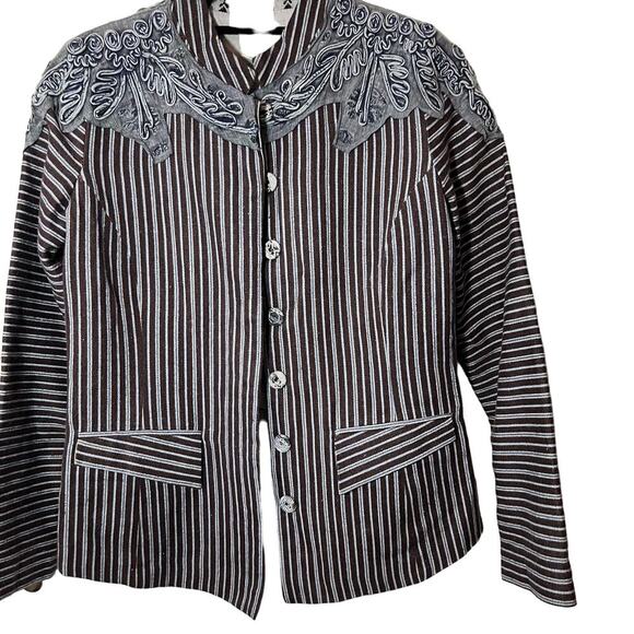 Soft Surroundings Brown Gray Striped Blazer Size Medium - Picture 2 of 7